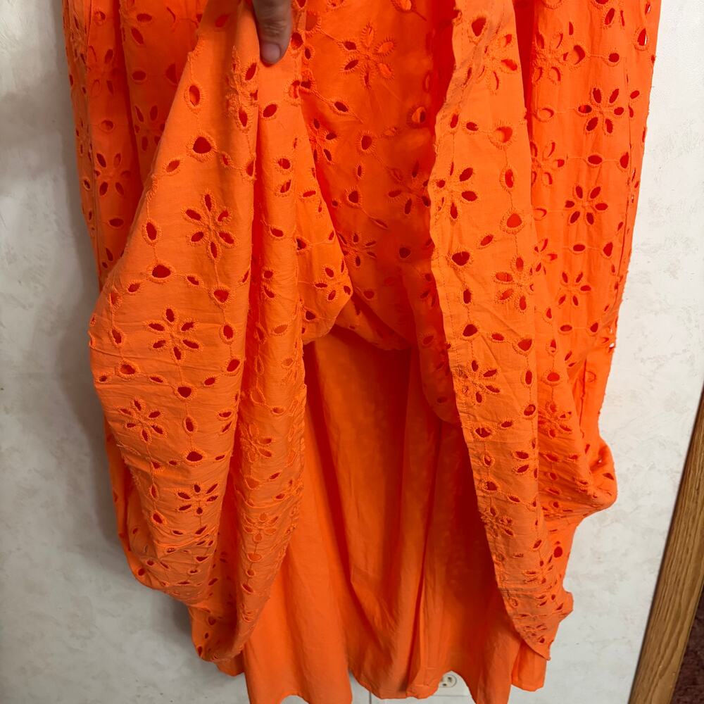 Eloquii 26 Plus Boho Cottagecore Romantic Orange Eyelet Tie Front Maxi Dress - Picture 6 of 10